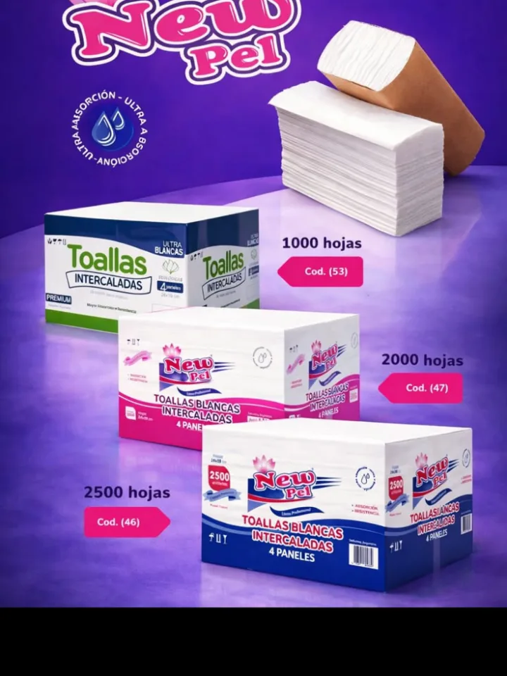 Cajas de toallas intercaladas New Pel de 1000, 2000 y 2500 hojas