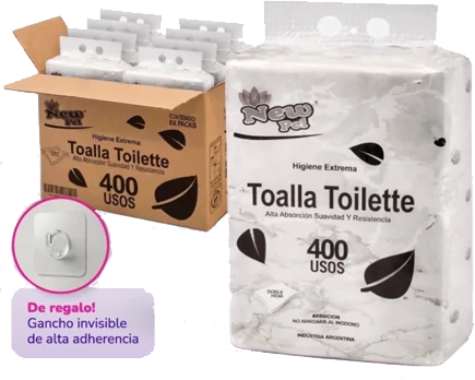 TOALLA TOILETTE H/DOBLE 8X400 PAÑOS — Caja de 8 estuches x 400 usos